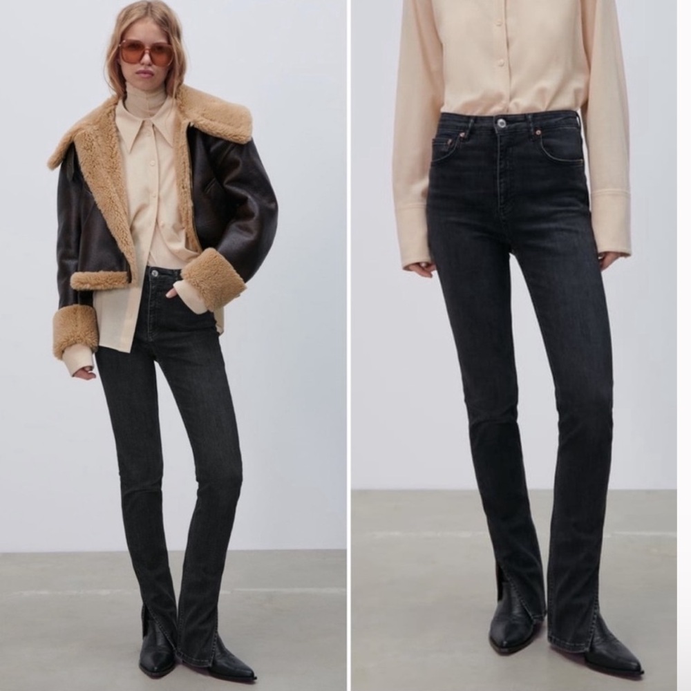 Zara The Skinny Split Hem High-Rise Slim Fit Jeans